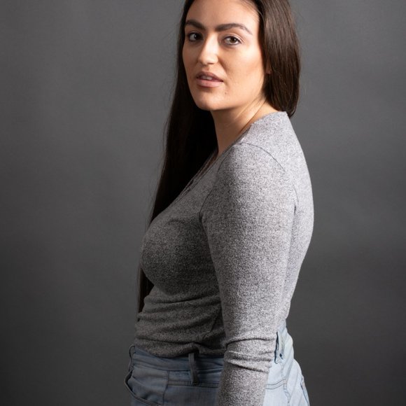 Grey Crossed V-Neck by Peyton Jensen - Picture 8 of 8